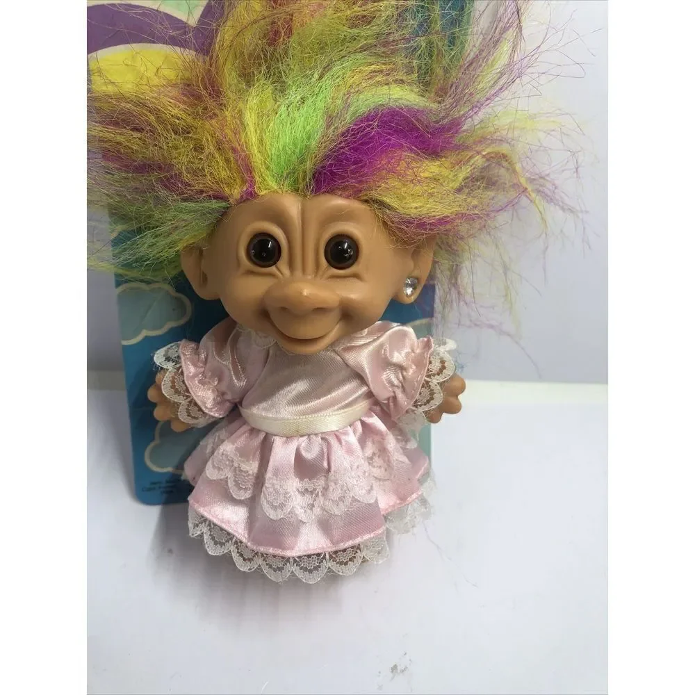 Vintage Bright of America Troll Doll Rainbow Hair Heart Earring